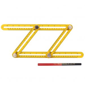 Regle a quatre cotes, regle de mesure d'angle, outil de gabarit de mesure (alliage d'aluminium jaune) - Neuf