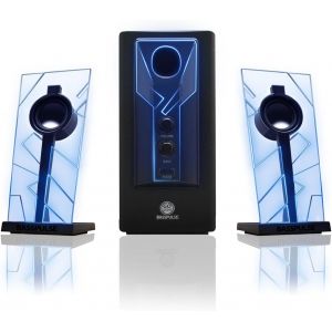 KYAOAYO-Haut Parleurs Pc Enceintes Stereo 2.1 Satellite Basses Passives Lampes Led Scintillantes - Compatible Avec Ordinateur, Tablette, Smartphone Et Tout Appareil Equipé D'Un Port Aux 3,5 Mm - Bleu - Neuf