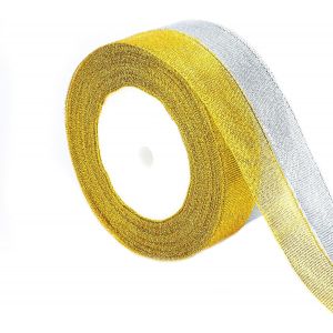 Kal-Ruban En Organza Dor&eacute; Et Argent&eacute; 20mm, 44m Paillettes Pour Emballage Cadeau, D&eacute;coratif Pour No&euml;l, Mariage, D'anniversaire, Travaux Manuels - Neuf