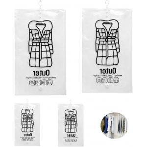 Lot de 4 sacs de rangement sous vide &agrave; suspendre pour &eacute;conomiser de l'espace,les d&eacute;m&eacute;nagements et les voyages,y compris double fermeture &eacute;clair et valve turbo triple joint,compression de plus de 80 - Neuf