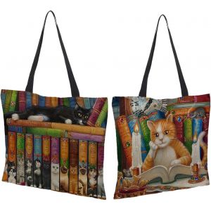 SJZG-Sac Fourre Tout Femme De Sacs De Courses R&eacute;utilisablesac Fourre-Tout En Tissu Cabas En Lin, Cabas Imprim&eacute; - Neuf