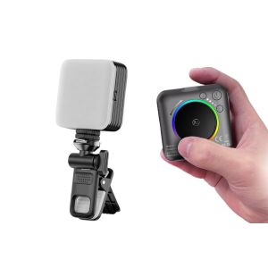 &Eacute;clairage LED RGB pour cam&eacute;ra avec couleur &agrave; 360&deg;, luminosit&eacute; r&eacute;glable, batterie rechargeable et fixation par clip - Neuf