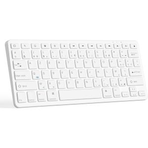 Store Clavier sans Fil Bluetooth pour iPad/Pro/Air/Tablette Android, Disposition AZERTY, Mini Clavier sans Fil Rechargeable (USB-C), Silencieux, Ultra-Mince, L&eacute;ger (Blanc) - Neuf