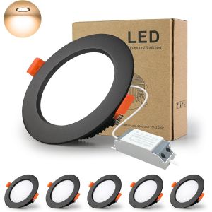 Subzonal-Spot Led Encastrable Noir Extra Plat, 5 Pack 7w 700lm = 70w Incandescence, Ip44, 3000k Blanc Chaud, Ac 220-240v,D&eacute;coupe 80-90mm,Rond Ultraslim Plafond Encastr&eacute; Pour Salle De Bain,Cuisine,Sal - Neuf