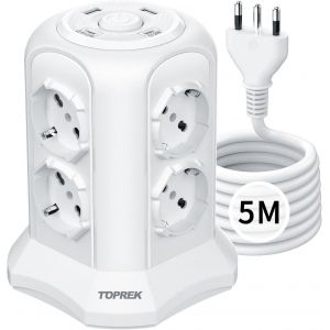 Vertical Power Strip With 8 Universal Sockets Ita 10/16A And Schuko And 2 Usb C And 2 Usb A (Usb-C1 20W Pd3.0 Quick Charge), Cable 5M, 4000W/16A, Power Strip With Switch, Socket 16A, White - Neuf