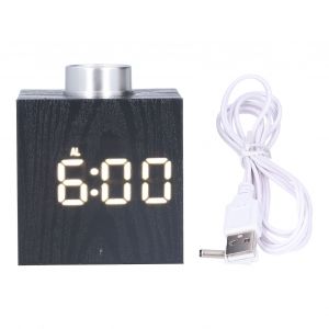 HJLIAN Reveil a bouton LED, affichage numerique du thermometre, horloge de chevet imitation bois, fonction repetition, blanc - Neuf