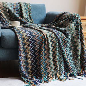 Couverture Bohème Épaisse Pour Canapé (127 X 230 Cm) (Bleu) - Neuf