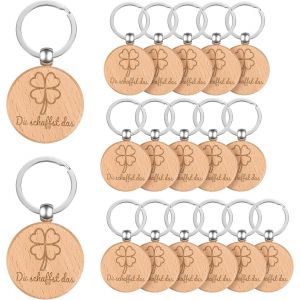 lbgwp60-Lot De 18 Porte-Clés En Bois Trèfle Porte-Bonheur - Porte-Clés Trèfle Rond En Bois - Pendentif En Bois - Pendentif Pour Décoration - Bonne Chance - Cadeau Pour Collègues Camarades - Neuf