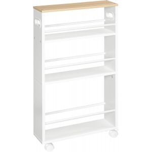 Ulteronixshop-Chariot de Rangement, Desserte de &agrave; 4 Niveaux avec Poign&eacute;e, Desserte Cuisine roulettes avec Freins, avec Bords Rehauss&eacute;s, Fin, pour Cuisine, Salle de Bain, Blanc et Couleur Bois EWN15TC - Neuf