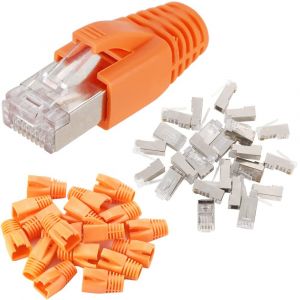 ERYI-25 Pièces Connecteurs Rj45 Blindés En Métal Cat6 Extrémités De Prise Modulaires - Connecteur Ethernet À Sertir Pour Câble Réseau Ftp 8P8C (Trou De Fil 1,2 Mm) Avec Bottes Anti-Traction Cat6 - Neuf