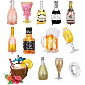 ChicSlick-Champagne Ballons, 12Pcs Bière Aluminium Ballon, Xxl-Ballon Anniversaire En Forme De Bouteille Verres À Vin, Géant Ballon D'Aluminium Fête Pour Mariages Décorations De Fête Anniver[X1773] - Neuf