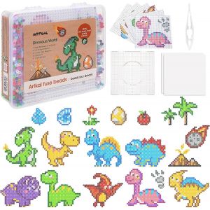 KALANKA-Perles à Repasser, Kit de 5000 Perles a Repasser Dinosaure Bricolage Loisirs Créatif Jouets avec Plaques Brucelles Papier à Repasser, Cadeau Anniversaire pour Enfants Garçon Filles (5mm 22 co - Neuf
