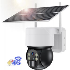 Caméra De Surveillance 3G/4G Lte Avec Carte Sim, Caméra De Surveillance Sans Fil Wifi Ptz Solaire Extérieure Sans Fil Avec Vision Nocturne Couleur 2K Pivotant À 355°/95° Détection Pir Audio 2 - Neuf