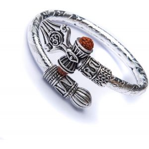 Kal-Rudraksha Shiv Om Trishul Damroo Kada Pour Homme | Bracelet Manchette Lord Shiva Bahubali Pour Homme | Kada Religieux En Laiton | Bracelet De Taille Libre Pour Rakshabandhan - Neuf