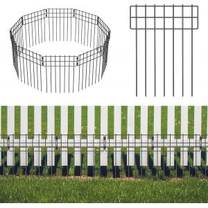 MEVRONISSHOP-Lot de 10 cl&ocirc;tures de jardin sans creuser - Panneau de cl&ocirc;ture en m&eacute;tal antirouille - Cl&ocirc;ture de barri&egrave;re pour animaux de compagnie - Facile &agrave; installer - Bordure de terrasse, cour et cl - Neuf
