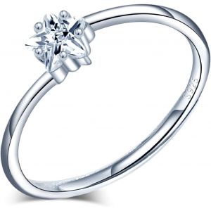 Kgabery-Bague En Argent 925,Bague Réglable Femme Fille,Anneau De Fiançailles Ouvert,Bague Étoile Élégante,Zircon Incrusté,Taille Ajustable - Neuf