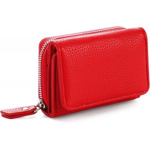 CAUC-Portefeuille Femme Cuir Porte Monnaie Femme Petit avec Fermeture &eacute;clair Poche &agrave; Monnaie Mini Portefeuille Femme, Rouge - Neuf
