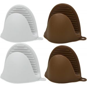 Lot De 2 Paires De Gants De Four En Silicone Avec Poignée Pour Grille-Pain, Mini Maniques, Gants De Cuisine, Gants Résistants À La Chaleur Pour La Cuisson, La Pâtisserie, Le Barbecue (Noir Et - Neuf