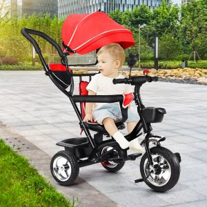 Ksfal-Tricycle Bébé Évolutif,4 En 1 Vélo De Marche Vélo Pour Enfants,Draisienne Évolutif,Siège Réversible,Trike Bebe,Velo Poussette Bebe Évolutif,Auvent Rabattable Et Pédales Amovibles (Rouge) - Neuf