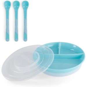 Kal-Set De Vaisselle Bébé | Assiette Divisée + Couverts À 3 Cuillères | Sans Bpa | Kit De Formation Alimentaire Pour Enfants | Bleu - Neuf