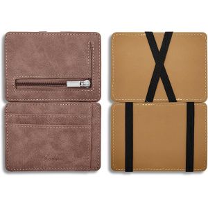 CAUC-Portefeuille magique &agrave; clapet pour homme avec 3 emplacements pour cartes et poche zipp&eacute;e pour pi&egrave;ces de monnaie en cuir synth&eacute;tique givr&eacute; ultra fin avec porte-cartes et pince &agrave; billets pour - Neuf