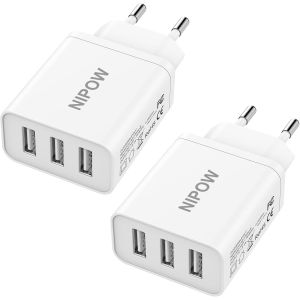Chargeur Usb Multiple 2pack,Prise Usb Multiple 3-Port 15w/3a Prise Chargeur Rapide Usb Adaptateur Secteur Usb Chargeur Telephone Pour Iphone 14/13/12/11/Xs/X/8/7/6,Samsung Galaxy/Note,Xiaomi,Huawei - Neuf