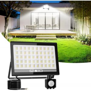 100w Projecteur Led Ext&eacute;rieur Detecteur De Mouvement, 11000lm 6000k 200 Leds Eclairage Exterieur Avec Detecteur, Ip66 &Eacute;tanche Spot Led Ext&eacute;rieur Pour Jardins, Garage, Arri&egrave;re-Cour - Neuf