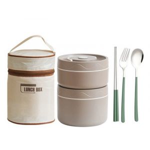 Coffret &Agrave; Lunch Empilable 2 Pi&egrave;ces Avec Sac Isotherme Et Couverts - Neuf