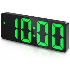KAL-Réveil Numérique, Reveil Matin Avec Ecran Led Afficher Température Et Date, Réveil De Bureau Avec Fonction Snooze Et Contrôle Du Son, Alimenté Par Usb/Piles, Boîtier Noir Et Chiffres Verts - Neuf