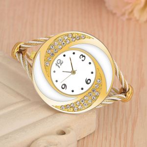 Montre Analogique A Quartz Geekthink Avec Strass Et Bracelet Ouvert En Alliage, Boitier Tourbillon, Or Blanc - Neuf
