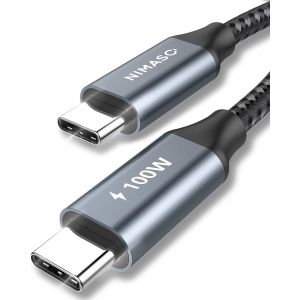 THEF-Câble USB C vers USB C 2.0 1m 100W(20V/5A) en Nylon Tressé,Transfert de Données 480Mbps pour Huawei Matebook, MacBook, iPad Pro 2018,iPhone 15,Galaxy S23/S22/S21, Google Pixel, Nexus 6P,etc - Neuf