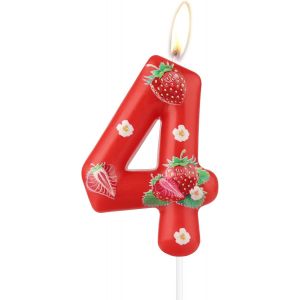 Bougies d'anniversaire en forme de fraise,décorations de 4e anniversaire,numéro 4 rouge pour gâteaux,décorations de 4e anniversaire pour filles et garçons,fournitures de fête sur le thème - Neuf