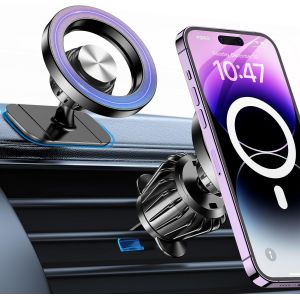 Car Phone Holder For Magsafe, 20 Powerful Magnets 360° Rotation, Metal Hook, Magnetic Phone Holder With Air Vent For Iphone Huawei Other Smartphones - Neuf