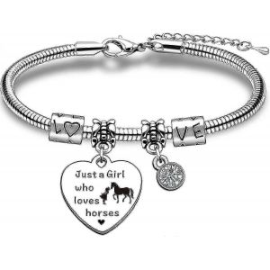Bracelet &Agrave; Breloques Cheval Pour Filles,Cadeau De Bijoux Sur Le Th&egrave;me &Eacute;questre Avec Bo&icirc;te Cadeau - Neuf