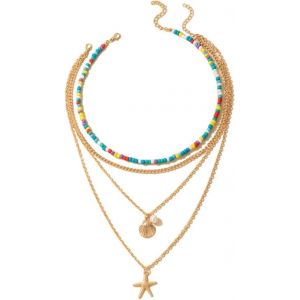 1 Collier Ras-De-Cou Boh&egrave;me Pour L'&eacute;t&eacute; - Collier De Perles De Riz Multicolores - Avec Pendentif En Forme De Coquillage Et &Eacute;toile De Mer - Cadeau Pour Les Femmes De Tous &Acirc;ges - Neuf