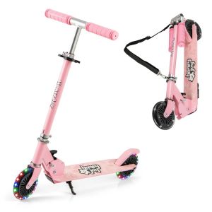 Trottinette Pliable Enfant 68 X 10,5 X 78 Cm S&eacute;curit&eacute; Renforc&eacute;e Design Ludique Sangle De Transport En Aluminium Rose Helloshop26 20_0014601 - Neuf