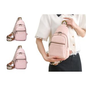 Sac bandouli&egrave;re en similicuir rose (lot de 2) avec bandouli&egrave;re ajustable et multiples poches - Neuf
