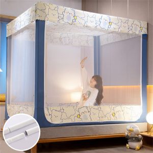 HJLIAN Filet de lit pliable en polyester respirant, une piece, portable, tente pour la maison, tissu bleu fonce, ours etoile, 1,8 m, peinture epaisse - Neuf