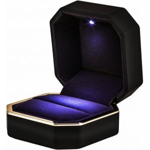 (Noir) 1 Boîte À Bagues De Luxe, Boîte À Alliances Carrée En Velours, Boîte À Bijoux Cadeau Avec Lumière Led, Demande En Mariage, Fiançailles - Neuf