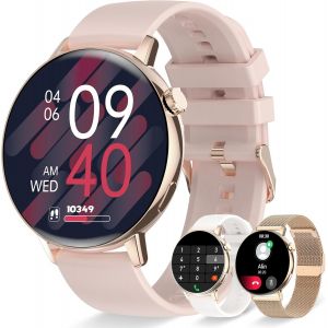 Montre Connectée Femme Appels/Notification Intelligente 1.32" Smartwatch Fréquence Cardiaque Sommeil Oxymètre 3 Bracelets Étanche Trackers d'activité Podomètre Calories Montre Sport pour iOS Android - Neuf