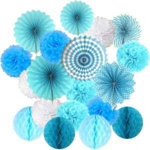CMJAAGUR-Cocodeko Set De Suspension En Papier De Soie Avec &Eacute;ventail De Fleurs Et Boules En Nid D'Abeille Pour Anniversaire, F&ecirc;te Pr&eacute;natale, Mariage, Festival - Bleu 3 G[M547] - Neuf