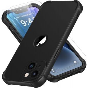 Kal-Coque Pour Iphone 14 + 2 Pièces Verre Trempé Protection Écran, Antichoc Souple Silicone Tpu Arrière Rigide Pc Avant Housse De Protection Pour Iphone 14 Case 6,1"" Noir - Neuf