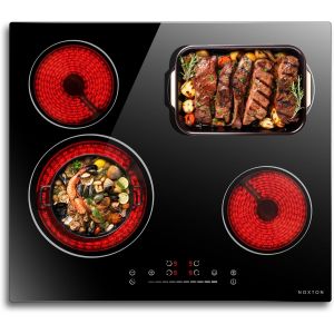 Checarzhn--No1-Plaque Vitrocéramique 4 Feux Encastrable, Table De Cuisson 4 Foyers Avec Zone Ovale Pour Poêle À Griller, Plaque Ceramique 60 Cm Avec Minuterie, Sécurité Enfant, 220v-240v, 6600w, Sans - Neuf