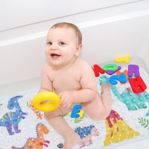 Tapis de bain antidérapant pour enfants, tapis de bain pour bébé, tapis de bain pour enfants, tapis de bain pour enfants avec ventouses, motif dinosaure - Neuf