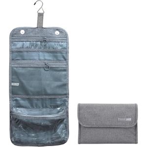 MAA-Trousse de Toilette Homme Femmes Enfant, Trousse de Toilette Voyage, 4 Compartiments, Transparents et Visibles, Pliables, avec Crochets, pour Voyager, Fitness (Gris) - Neuf