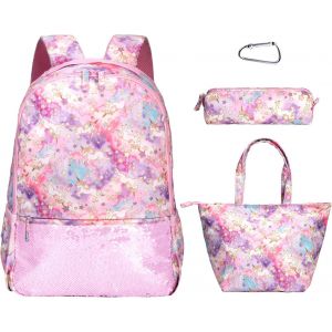 CHECARZHN--NO1-Sacs D'École Pour Adolescentes Avec Sac À Déjeuner, Trousse À Crayons, Clip, Résistant À L'Eau, Sac À Dos Élégant En Toile Pour Ordinateur Portable, Sac À Dos Léger 3 En 1, Rose, L - Neuf