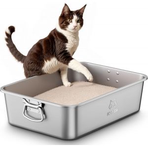 Bac Litiere Pour Chat En Inox Avec Poignées,Bac À Litière Pour Grands Chats Et Lapins,Caisse Chat Litiere Xxl,Litiere Toilette Pour Maine Coon,Anti-Adhérent,Anti-Odeurs,Facile À Nettoyer.[P3] - Neuf