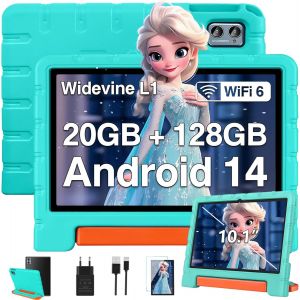 lbgwp60-Tablette Enfants 10 Pouces Android 14 Tablettes Enfants,20Go Ram+128Go Rom(Tf 1To),Widevine L1,Wifi 6 Tablette,Octa-C?ur,6000Mah|5+8Mp|Bt 5.0 |Contrôle Parental Tablettes Avec Eva Cas-Vert - Neuf