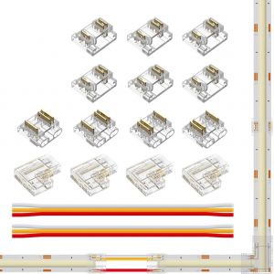COB 3pin 10mm LED connector kit 10pcs Transparenz connected 4pcs L-Shaped connected 2pcs 15cm long 22AWG extension cable for soldering without slot 3pin CCT strip angle connector - Neuf