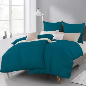 Sjzg-Parure De Lit 4 Pi&egrave;ces En Microfibre 135 X 200 Cm - Bleu P&eacute;trole - Housse De Couette 135 X 200 Cm - 2 Taies D'oreiller 80 X 80 Cm - Infroissable Et Douce - Neuf